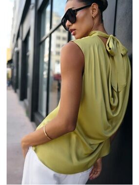 Zara Olive Green Draped Tie-Back Sleeveless Camisole